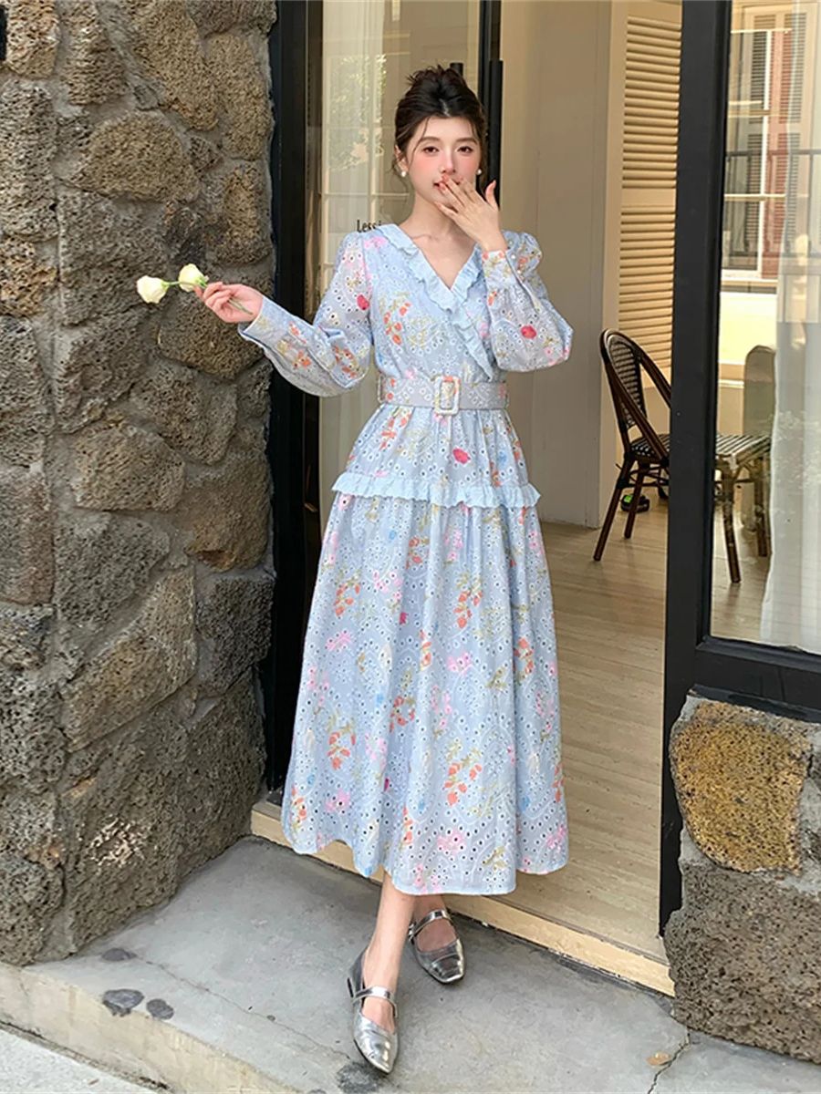 Vestido midi floral com mangas - French Vintage Floral Midi Dress avaliação e preço