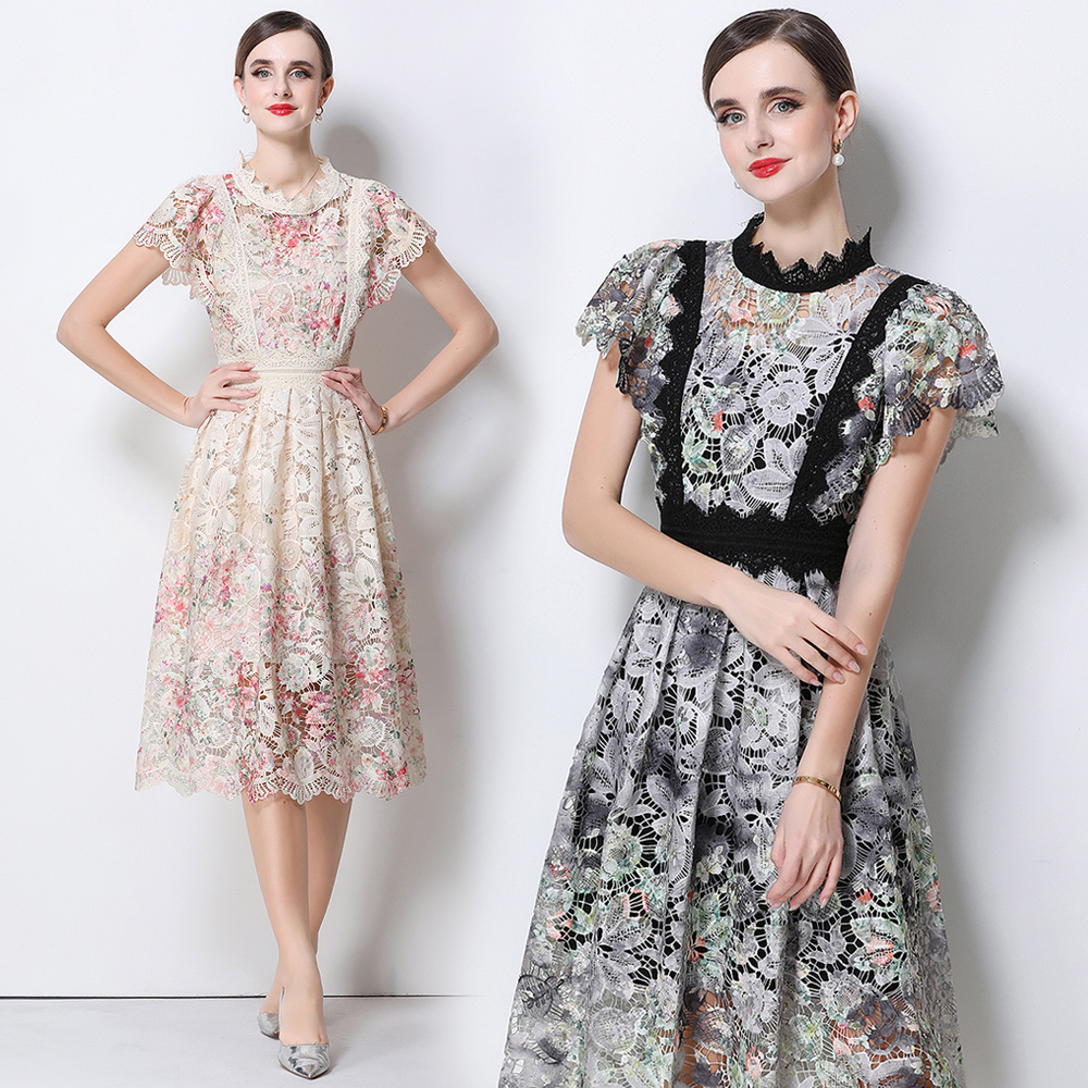 Vestido Midi Elegante com Rend - French Vintage Floral Midi Dress avaliação e preço