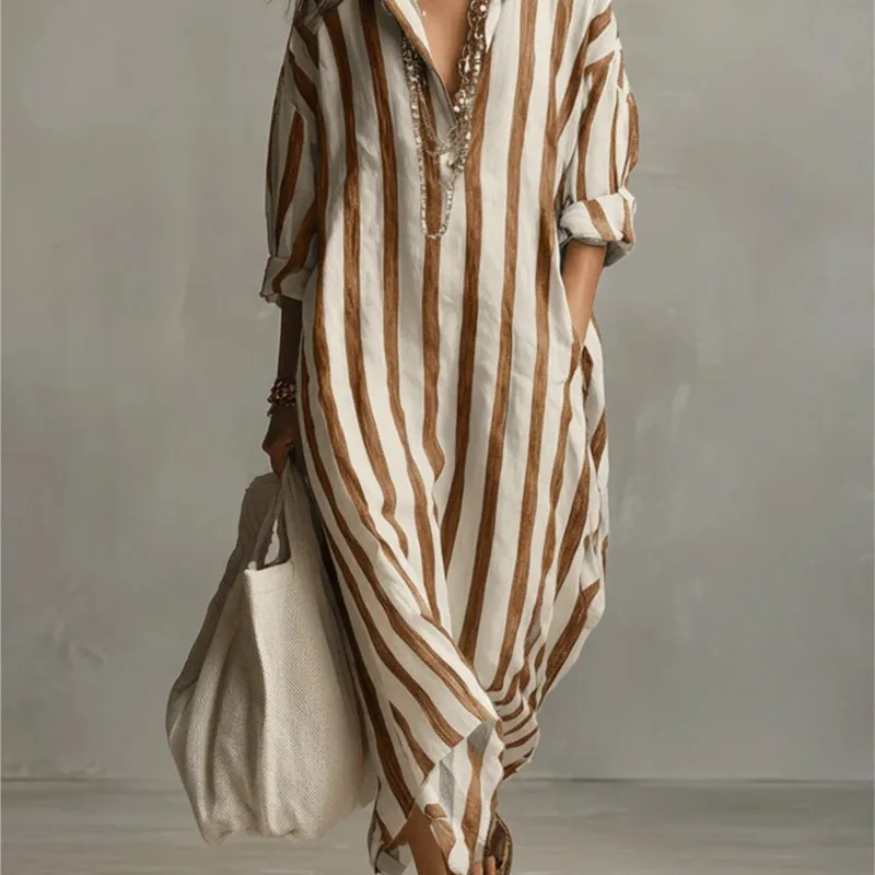 Vestido Longo de Linho Elegant - Casual Loose Linen Shirt Dress avaliação e preço