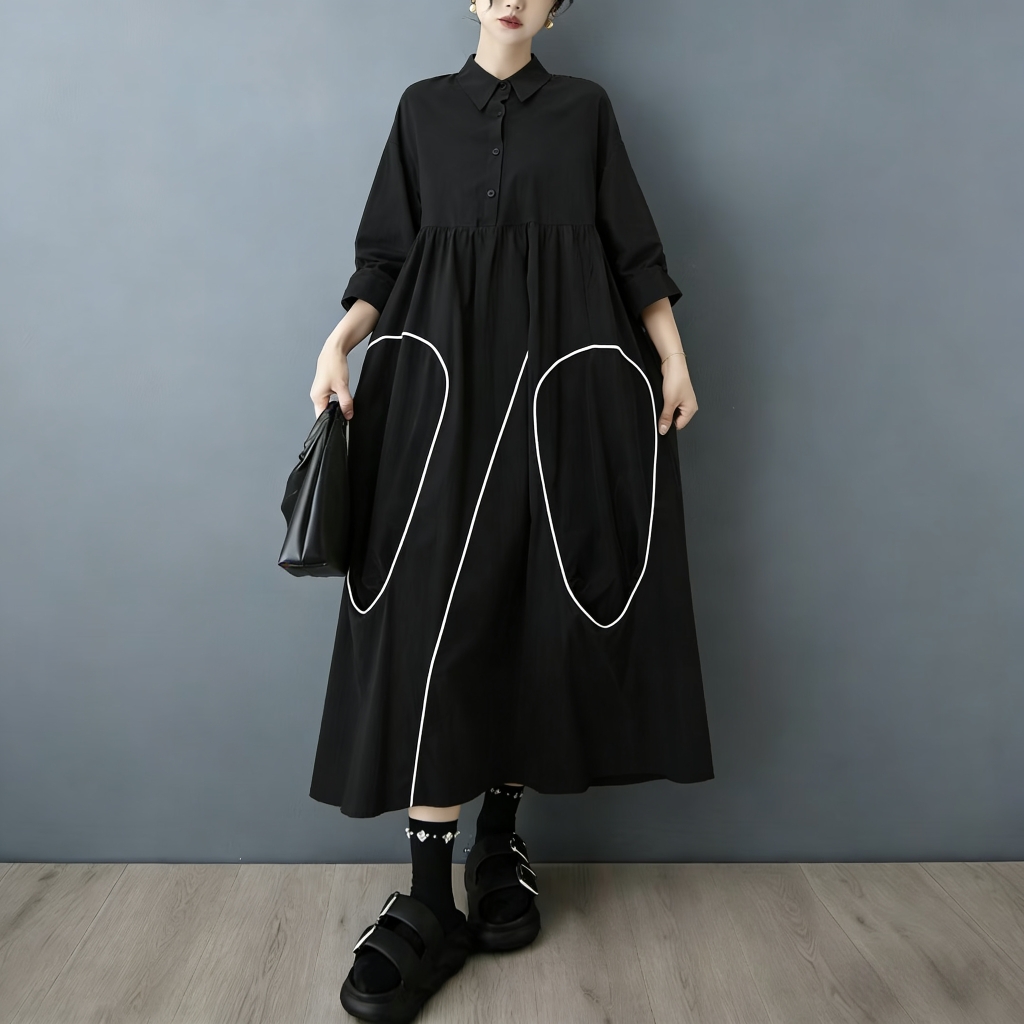 SuperAen Vestido Camisa Assimé - Korean Style A Line Shirt Dress avaliação e preço