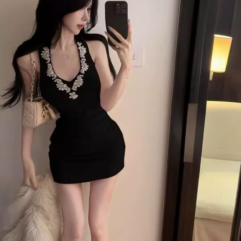 Vestido Midi Sexy Preto de Um  - Sparkly Rhinestone Club Party Dress avaliação e preço